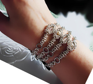 liquid metal and crystals and leather bracelet